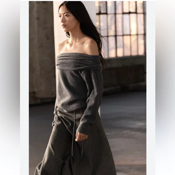 ZARA Wool blend cape skirt Midi A-line silhouette ZW collection Gray size XS NWT - Picture 6 of 12